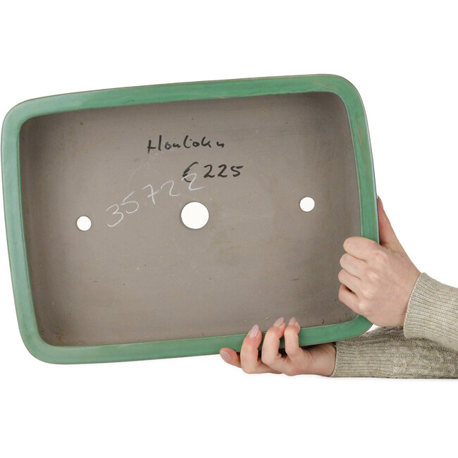 Rectangular green bonsai pot by Houtoku - 412 x 303 x 97 mm