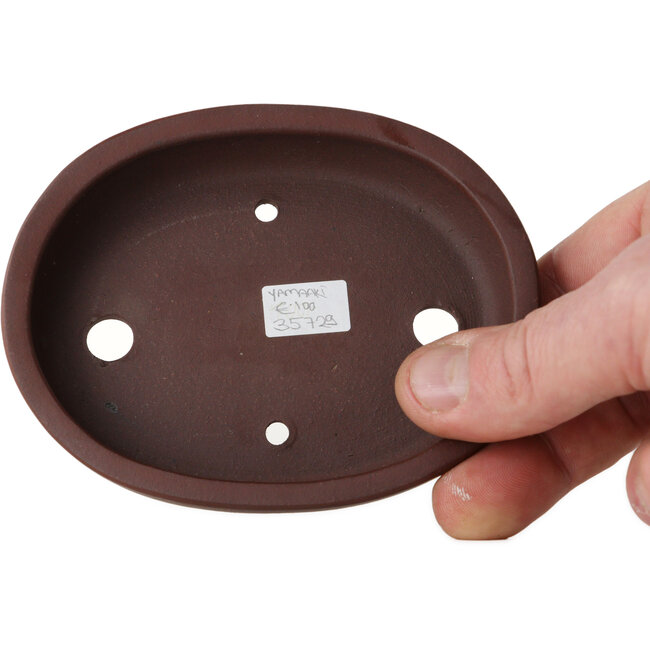 Oval unglazed bonsai pot by Yamaaki Toshio (third generation) - 117 x 92 x 23 mm