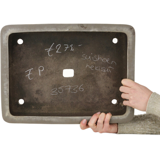 Pot à bonsaï rectangulaire non émaillé de Suishoen Hekisui - 413 x 313 x 90 mm