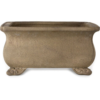 Yoshimura Shuuhou, 2nd generation. Kataoka Susumu 387 mm quadratische, unglasierte Bonsaischale von Yoshimura Shuuhou, 2. Generation. Kataoka Susumu, Japan