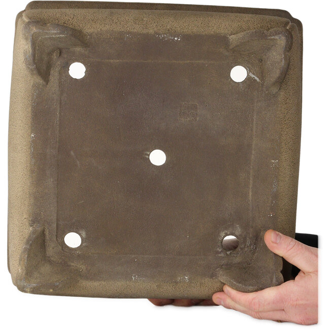 Square unglazed bonsai pot by Yoshimura Shuuhou, 2nd generation. Kataoka Susumu - 387 x 387 x 190 mm