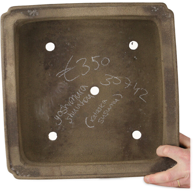 Vierkante ongeglazuurde bonsaipot van Yoshimura Shuuhou, 2e generatie. Kataoka Susumu - 387 x 387 x 190 mm