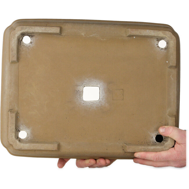 Pot à bonsaï rectangulaire non émaillé de Suishoen Hekisui - 470 x 365 x 108 mm