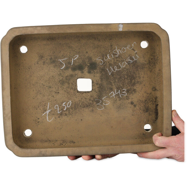 Pot à bonsaï rectangulaire non émaillé de Suishoen Hekisui - 470 x 365 x 108 mm