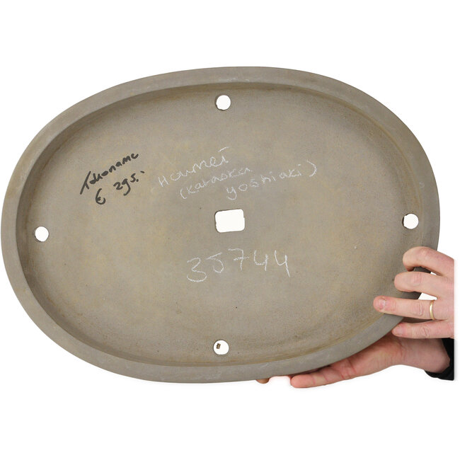 Oval unglazed bonsai pot by Houmei (Kataoka Yoshiaki) - 557 x 400 x 60 mm