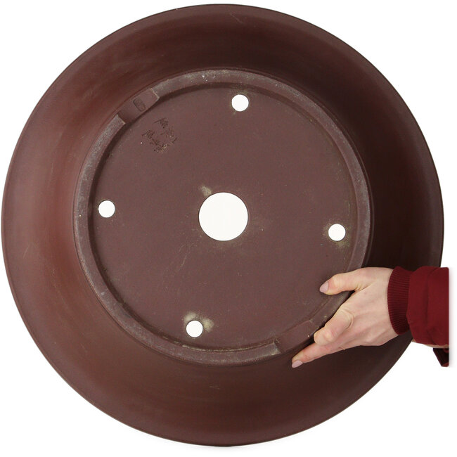 Round unglazed bonsai pot by Yamaaki Toshio (third generation) - 562 x 562 x 170 mm