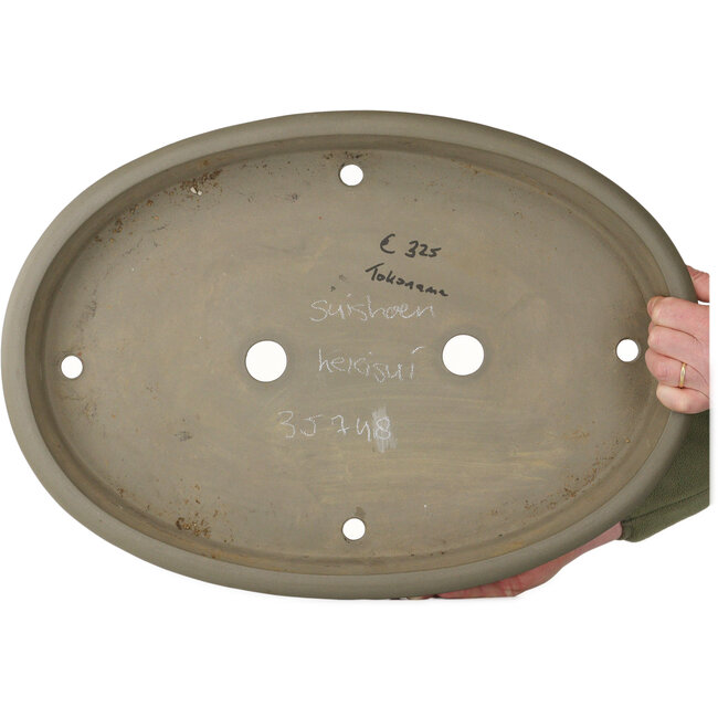 Oval unglazed bonsai pot by Suishoen Hekisui - 630 x 445 x 78 mm