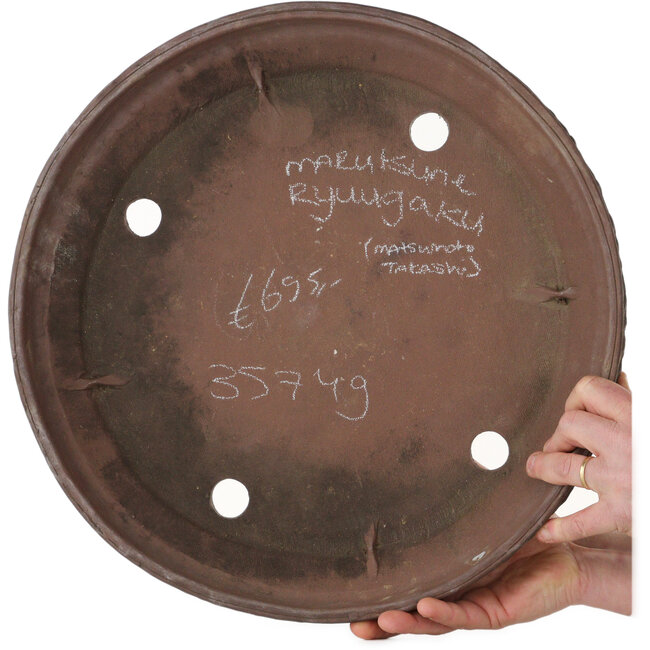 Round unglazed bonsai pot by Ryugaku Marutsune (Mr. Matsumoto Takashi) - 470 x 470 x 70 mm