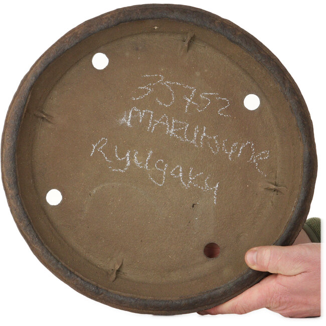 Round unglazed bonsai pot by Ryugaku Marutsune (Mr. Matsumoto Takashi) - 347 x 347 x 55 mm