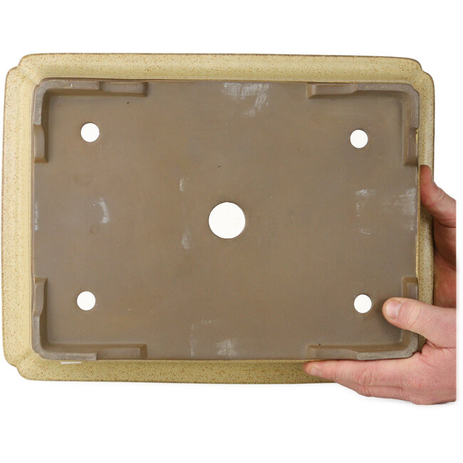 Pot à bonsaï rectangulaire beige de Houtoku - 410 x 313 x 103 mm