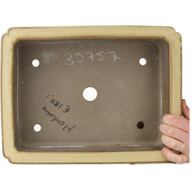 Rectangular beige bonsai pot by Houtoku - 410 x 313 x 103 mm