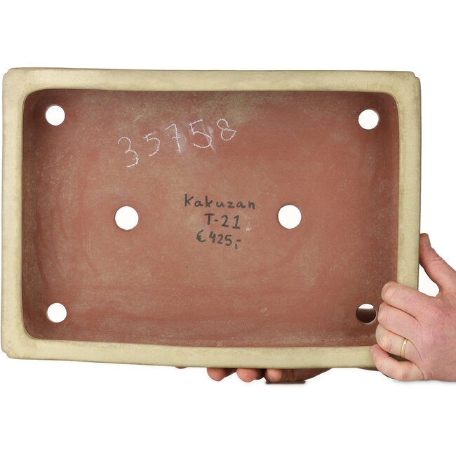 Rectangular off-white bonsai pot by Kakuzan - 465 x 333 x 92 mm