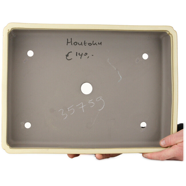 Pot à bonsaï rectangulaire blanc cassé de Houtoku - 462 x 338 x 80 mm