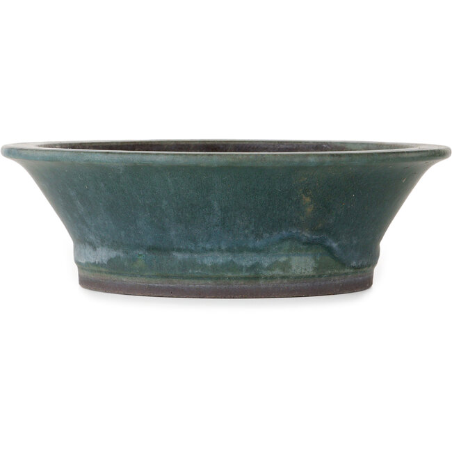 Vaso bonsai rotondo verde di Yamaaki Toshio (terza generazione) - 360 x 360 x 112 mm