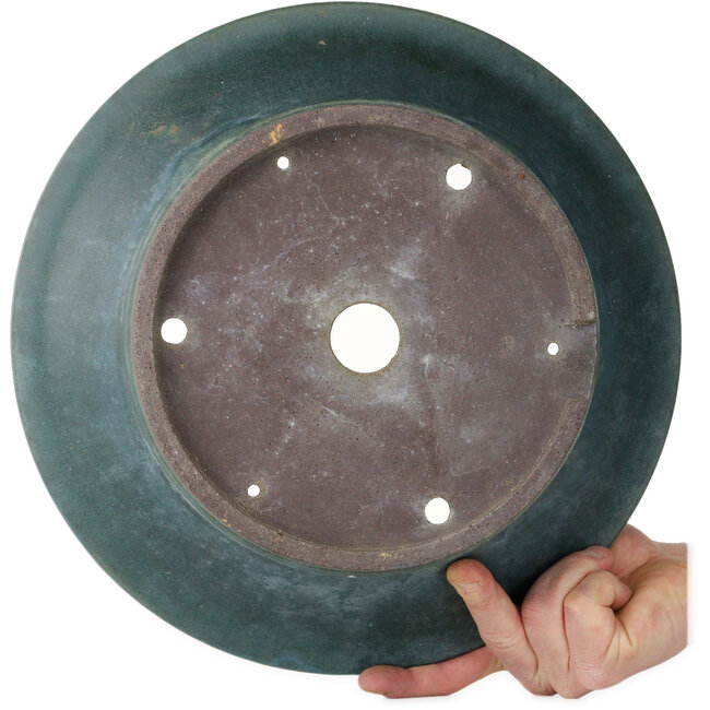 Ronde groene bonsaipot van Yamaaki Toshio (derde generatie) - 360 x 360 x 112 mm