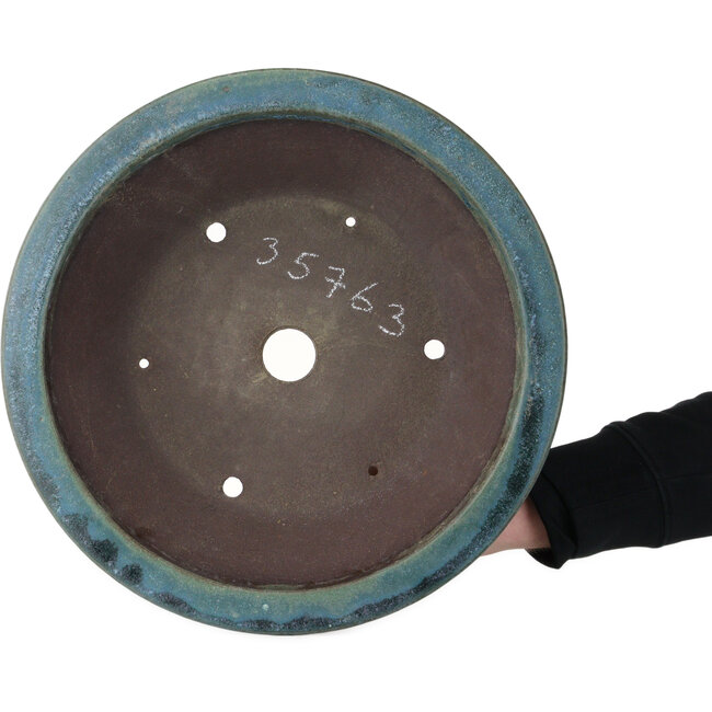 Pot rond vert pour bonsaï, par Yamaaki Toshio (troisième génération) - 360 x 360 x 112 mm