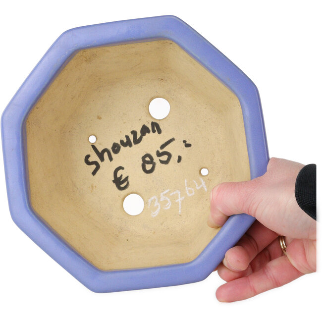 Pot à bonsaï octogonal bleu de Shozan - 180 x 180 x 90 mm