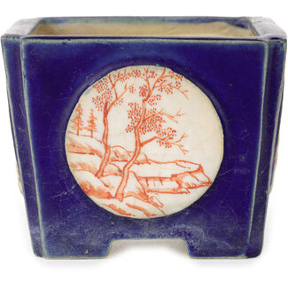 70 mm quadratischer blauer Topf mit rotem und weißem Stempel aus Japan