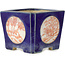 Vierkante blauwe bonsaipot met rode en witte opdruk - 70 x 70 x 53 mm