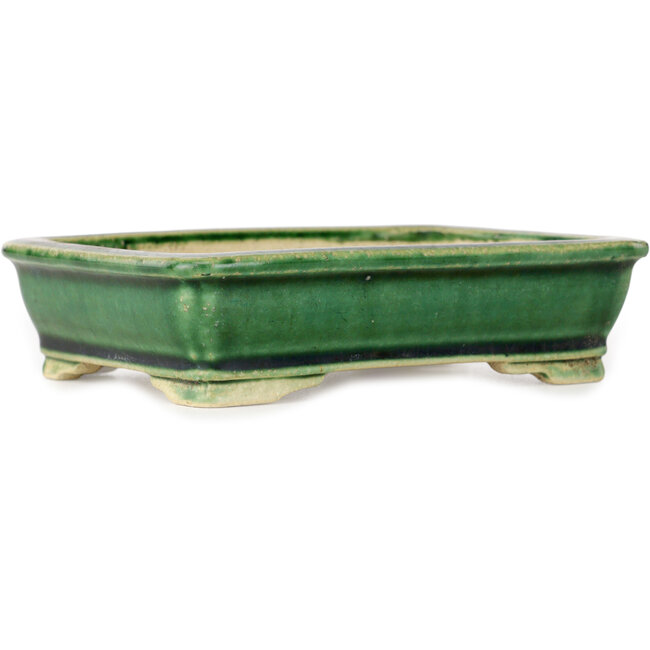 Pot à bonsaï rectangulaire vert de Shibakatsu - 130 x 102 x 33 mm