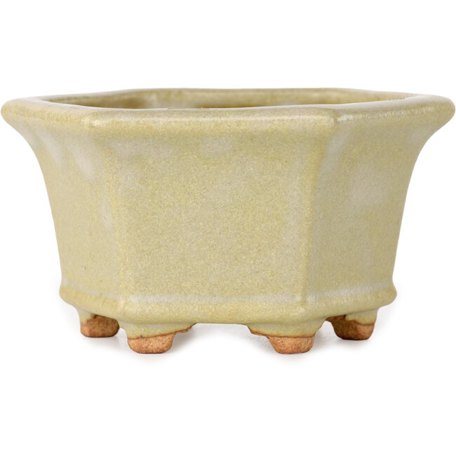 Zeshoekige, gebroken witte bonsaipot van Hattori - 92 x 92 x 48 mm