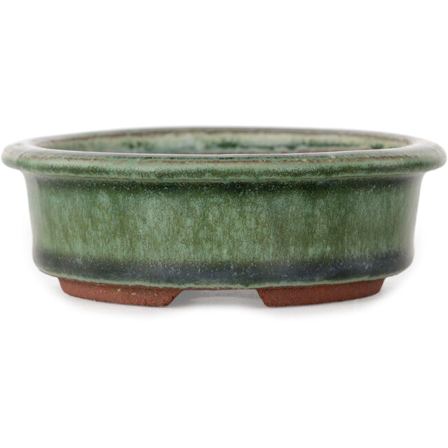 Ovale groene bonsaipot van Eime Yozan - 125 x 102 x 33 mm