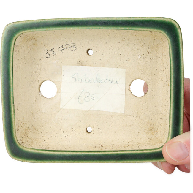 Rectangular green bonsai pot by Shibakatsu - 130 x 102 x 33 mm