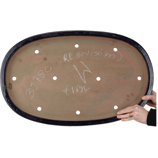 Ovale blauwe bonsaipot van Seizan (Reihou, Kataoka Katsushi, meester Seizan oven) - 687 x 433 x 57 mm