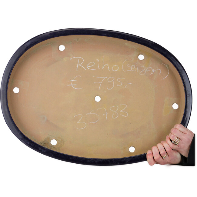 Ovale blauwe bonsaipot van Seizan (Reihou, Kataoka Katsushi, meester Seizan oven) - 577 x 405 x 63 mm