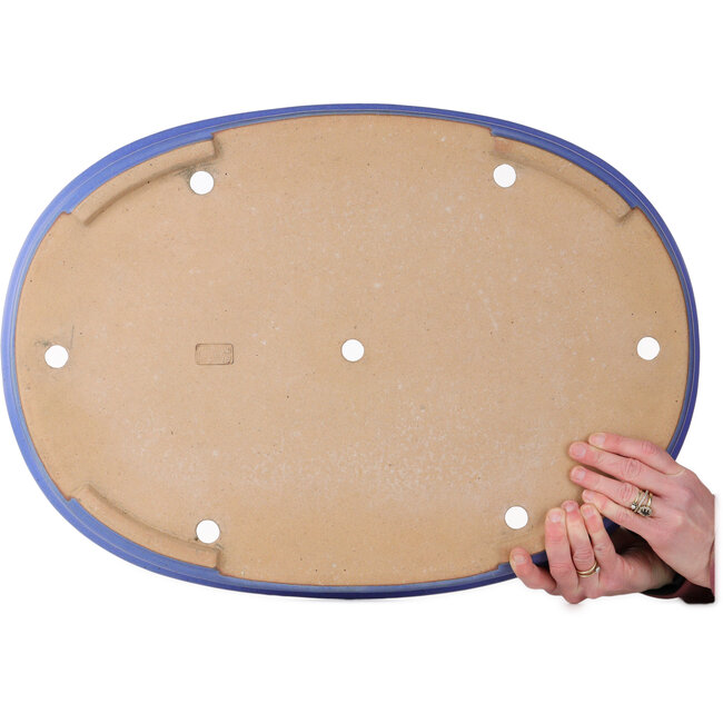 Oval blue bonsai pot by Seizan (Reihou, Kataoka Katsushi, master Seizan kiln) - 580 x 412 x 60 mm