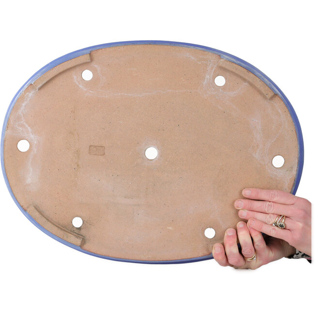 Ovale blauwe bonsaipot van Seizan (Reihou, Kataoka Katsushi, meester Seizan oven) - 470 x 345 x 57 mm