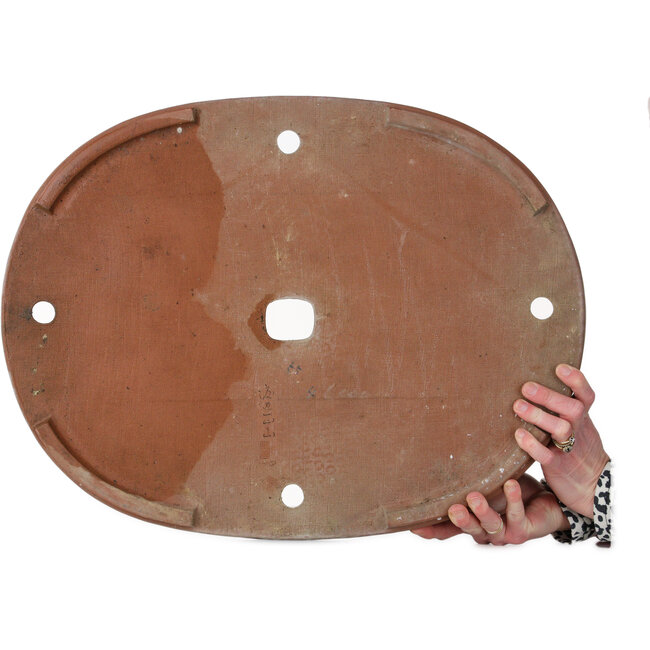 Oval unglazed bonsai pot by Shouzan Kaneshou (Masami Watanabe) - 565 x 430 x 105 mm