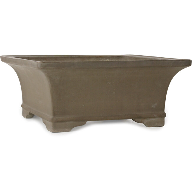 Square unglazed bonsai pot by Suishoen Hekisui - 467 x 467 x 195 mm