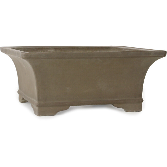 Square unglazed bonsai pot by Suishoen Hekisui - 467 x 467 x 195 mm