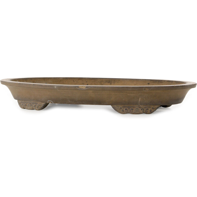 Pot à bonsaï ovale non émaillé de l'ère Taisho - Kinka (pré-Yama-aki) - 540 x 357 x 72 mm