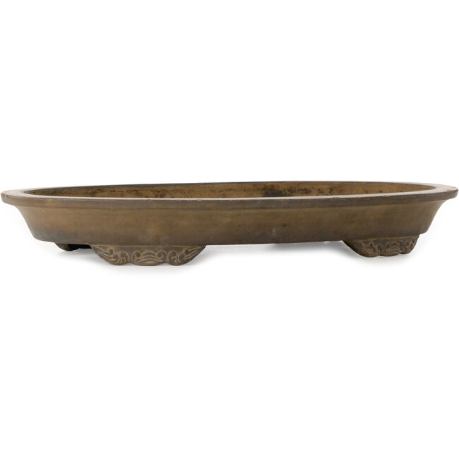 Oval unglazed bonsai pot by Taisho era - Kinka (pre-Yama-aki) - 540 x 357 x 72 mm