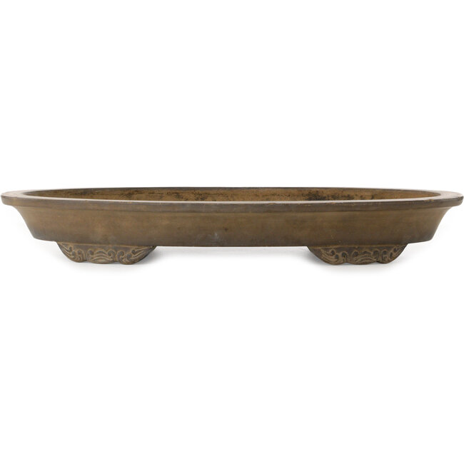 Oval unglazed bonsai pot by Taisho era - Kinka (pre-Yama-aki) - 540 x 357 x 72 mm