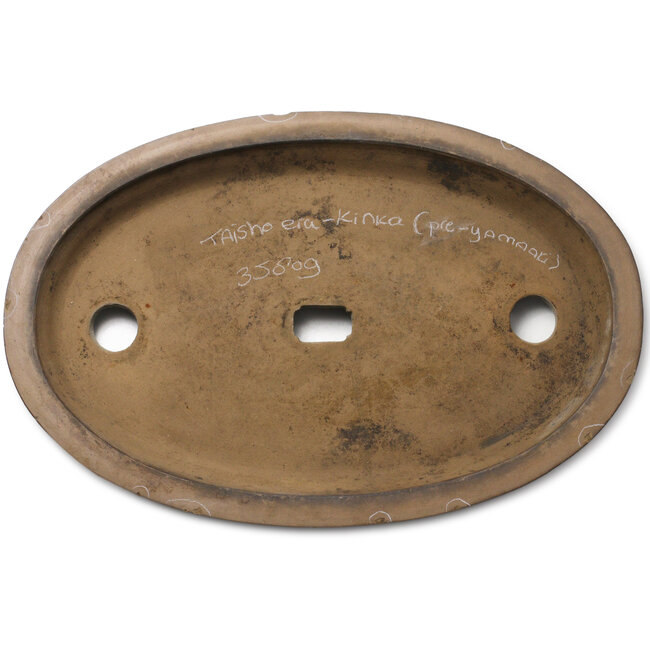 Oval unglazed bonsai pot by Taisho era - Kinka (pre-Yama-aki) - 540 x 357 x 72 mm