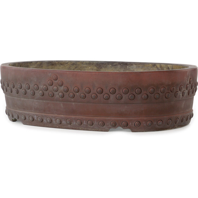 Pot à bonsaï ovale non émaillé de Senkoen - 400 x 312 x 110 mm