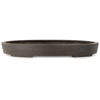  Yamaaki 465 mm oval unglazed bonsai pot by Yamaaki Toshio (third generation), Tokoname, Japan