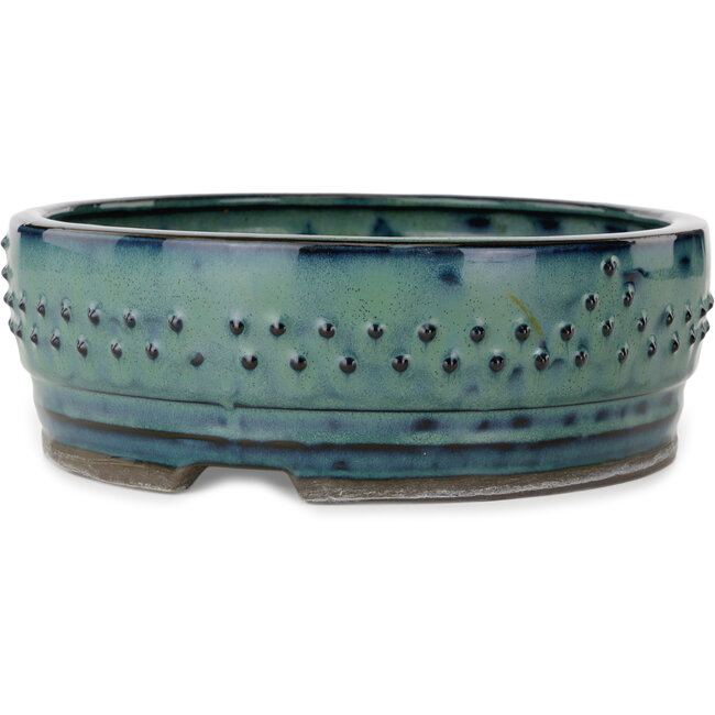 Round teal bonsai pot - 215 x 215 x 73 mm