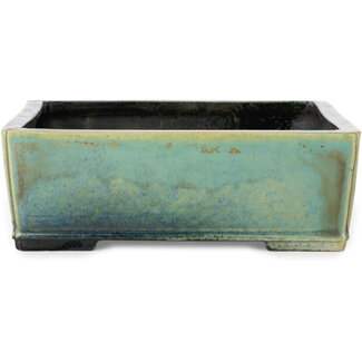 Koyou Vierkante blauwgroen bonsaipot van 210 mm van Aiba Koyou, Tokoname, Japan