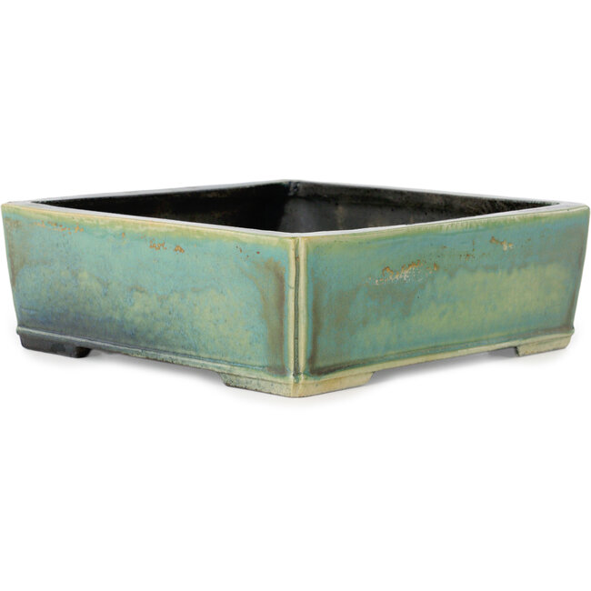 Vaso bonsai quadrato color verde acqua di Aiba Koyou - 210 x 210 x 70 mm