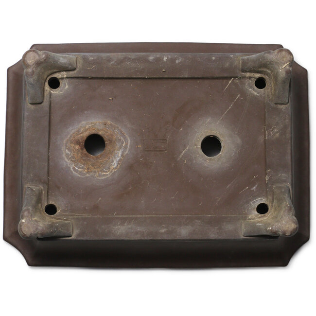 Rectangular unglazed bonsai pot by Yamaaki Toshio (third generation) - 368 x 275 x 90 mm