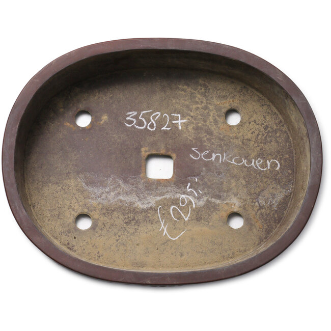 Oval unglazed bonsai pot by Senkoen - 400 x 312 x 110 mm