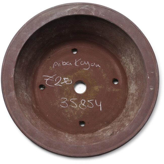 Ronde, ongeglazuurde bonsaipot van Aiba Koyou - 378 x 378 x 132 mm
