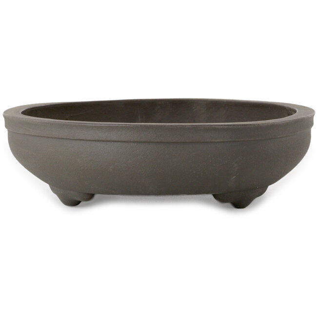 Oval unglazed bonsai pot by Yamaaki Toshio (third generation) - 395 x 277 x 70 mm