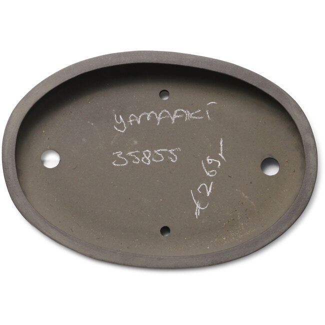 Oval unglazed bonsai pot by Yamaaki Toshio (third generation) - 395 x 277 x 70 mm