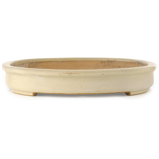 Oval off-white bonsai pot by Seizan (Reihou, Kataoka Katsushi, master Seizan kiln) - 585 x 423 x 67 mm
