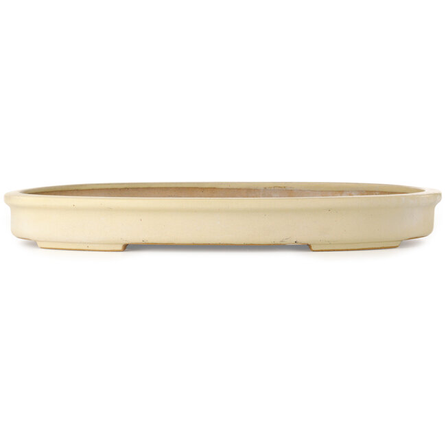 Oval off-white bonsai pot by Seizan (Reihou, Kataoka Katsushi, master Seizan kiln) - 585 x 423 x 67 mm